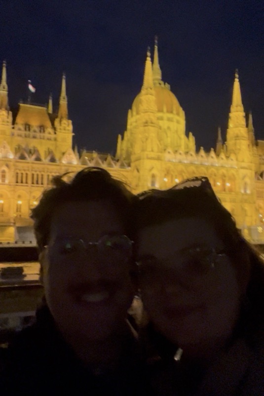 On a boat in Budapest at night